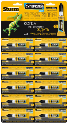 Суперклей-гель 3г на мультикарте, 12 шт. в упаковке STURM 07-17-37; УТ-00000136