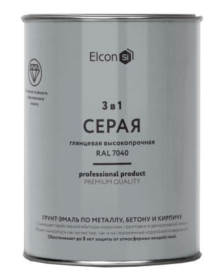 Грунт-эмаль 3 в 1 глянцевая серая RAL 7040 0,8 кг Elcon 00-00750058; 11613507