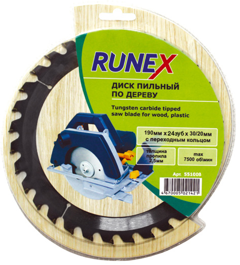 Диск пильный по дереву 190х24зубх30/20мм RUNEX (551008); 11612380