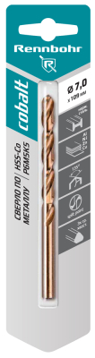 Сверло по металлу ЦХ 7,0х109мм, HSS-Со Р6М5К5, 1шт/уп RENNBOHR COBALT CARD (668070); 11614201