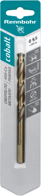 Сверло по металлу ЦХ 9,5х125мм, HSS-Со Р6М5К5, 1шт/уп RENNBOHR COBALT CARD (668095); 11614303