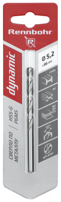 Сверло по металлу ЦХ 5,2х86мм, HSS-G Р6М5, 1шт/уп RENNBOHR DYNAMIC CARD (675052); 11614291