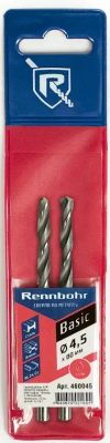 Сверло по металлу ЦХ 4,5х80мм 2шт/уп  HSS-R  Р6М5К5 RENNBOHR BASIC (460045); 11614234