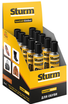 Клей контактный ДЛЯ ОБУВИ жёлтый 30мл в шоу-боксе 10шт STURM 08-18-48; УТ-00000143