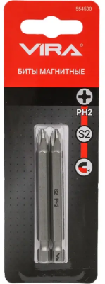 Биты магнитные PH2 x 70 мм 2шт для шуруповерта, сталь S2 VIRA 554500; УТ-00000210