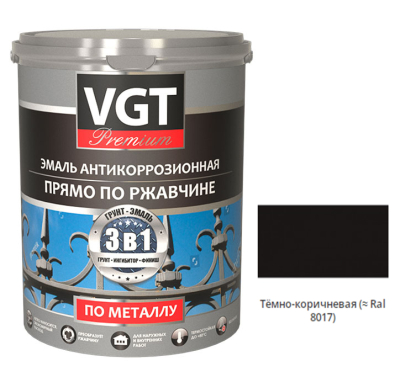 Эмаль ВГТ ВД-АК-1179 Профи антикор по металлу темно-коричневая Ral 8017 1 кг; 11608077