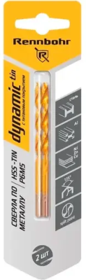 Сверло по металлу ЦХ 3,5х70мм, HSS-TIN Р6М5, 2шт/уп RENNBOHR DYNAMIC-TIN (667035); 11614469
