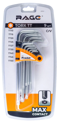 Набор ключей TORX T10-T50 9 шт Г-образные, CrV, для авто и велосипеда RAGE 303141; УТ-00000314