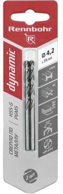 Сверло по металлу ЦХ 4,2х75мм, HSS-G Р6М5, 2шт/уп RENNBOHR DYNAMIC CARD (675042); 11614471