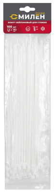 Хомуты нейлоновые для стяжки 2,5х150мм, белые 100 штук Милен 143523; 11615170