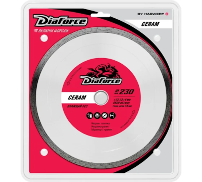 Диск алмазный 230х22,23х6x2,6 мм влажный рез DIAFORCE CERAM (503230); 11613704