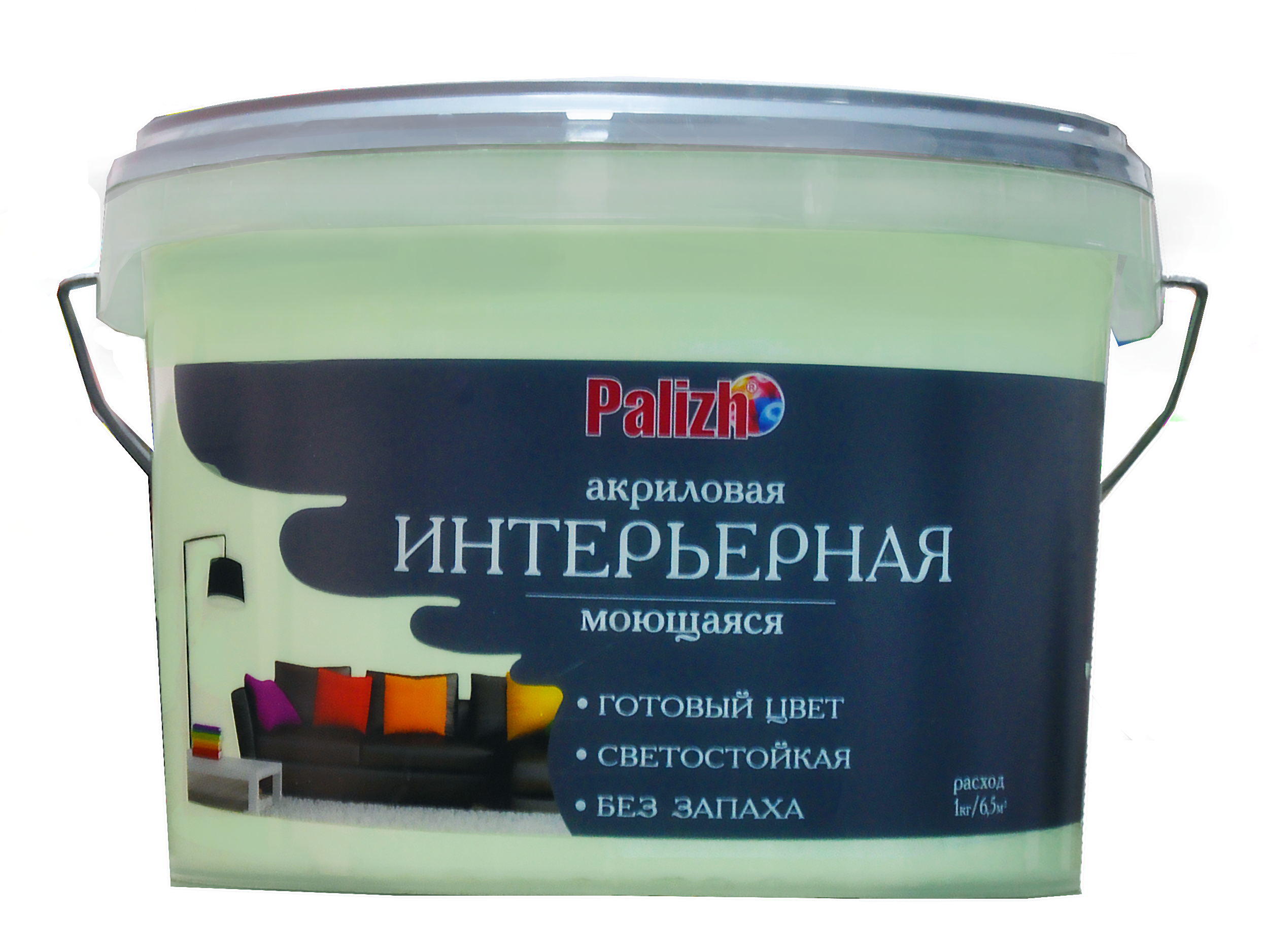 Краска PALIZH акриловая интерьерная моющаяся №306 мохито  3,7 кг; 11605597