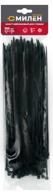 Хомуты нейлоновые для стяжки 2,5х150мм, черные 100 штук Милен 143533; 11615176