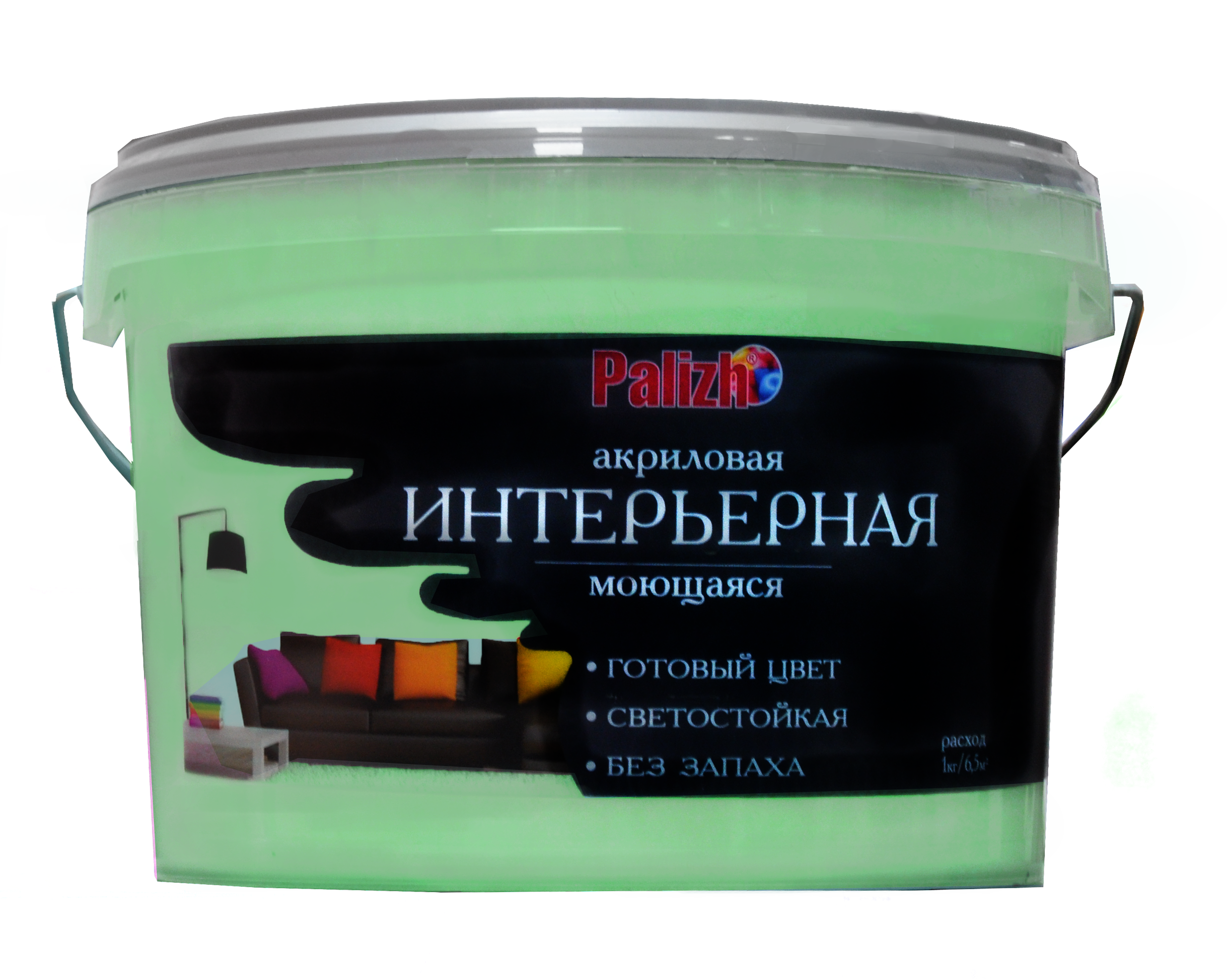 Краска PALIZH акриловая интерьерная моющаяся №305 зеленый чай 3,7 кг; 11605596