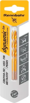 Сверло по металлу ЦХ 3,0х61мм, HSS-TIN Р6М5, 2шт/уп RENNBOHR DYNAMIC-TIN (667030); 11614472