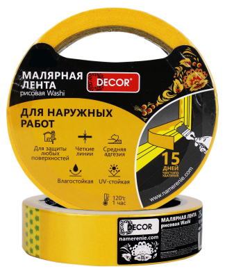 Малярная лента 38ммх25м для наружных работ DECOR 791-3825; 11615141