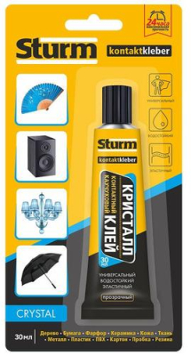 Клей контактный КРИСТАЛЛ прозрачный 30мл в блистере 12шт STURM 08-18-38; УТ-00000142