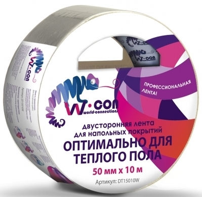 Лента двусторонняя 50мм х10м W-CON для напольных покрытий и теплого пола; 11603208