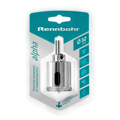 Коронка алмазная 32мм  с центр.сверлом по керамограниту и керамике Rennbohr (676232); 11608948