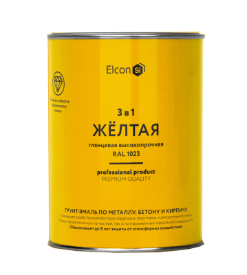 Грунт-эмаль 3 в 1 глянцевая желтая RAL 1023 0,8 кг Elcon 00-00750055; 11613504