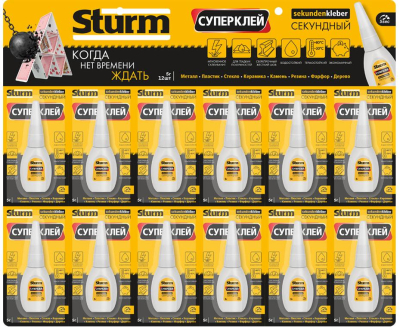Суперклей 5г на мультикарте, 12 шт. в упаковке STURM 07-17-77; УТ-00000138