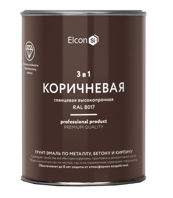 Грунт-эмаль 3 в 1 глянцевая коричневая RAL 8017 0,8 кг Elcon 00-00750059; 11613508