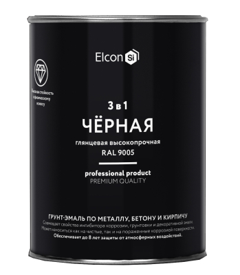 Грунт-эмаль 3 в 1 глянцевая черная RAL 9005 0,8 кг Elcon 00-00750061; 11613510