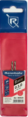 Сверло по металлу ЦХ  2,0x49мм 2шт/уп  HSS-R  Р6М5К5 RENNBOHR BASIC (460020); 11614253