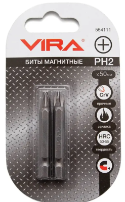 Биты магнитные PH2 x 50 мм 2шт для шуруповерта, сталь S2 VIRA 554111; УТ-00000207