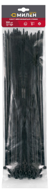 Хомуты нейлоновые для стяжки 3,6х200мм, черные 100 штук Милен 143536; 11615178