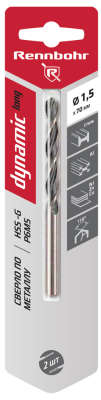 Сверло по металлу ЦХ 1,5х70мм, HSS-G Р6М5, 2шт/уп RENNBOHR DYNAMIC LONG CARD (669015); 11614176