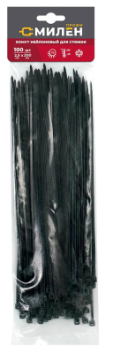 Хомуты нейлоновые для стяжки 2,5х200мм, черные 100 штук Милен 143534; 11615177