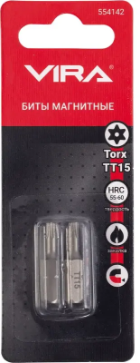 Биты магнитные 25мм CR-V TORX T15 2шт. VIRA 554142; УТ-00000222