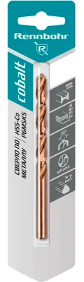 Сверло по металлу ЦХ 5,2х86мм, HSS-Со Р6М5К5, 1шт/уп RENNBOHR COBALT CARD (668052); 11614740