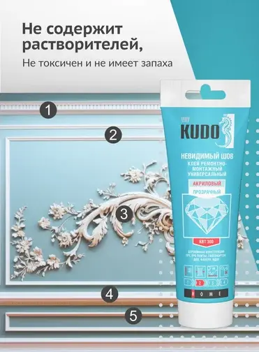 Клей ремонтно-монтажный акриловый прозрачный Невидимый шов 200мл KUDO КВТ-300; 11605657