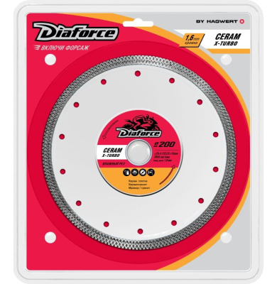 Диск алмазный  200х25,4/22,3х10х1,6 мм тонкий сухой рез DIAFORCE CERAM Х-TURBO; 11612494