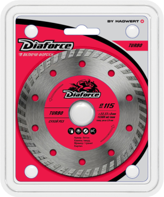 Диск алмазный 115х22,23х8х2,0 мм сухой рез DIAFORCE TURBO (501115); 11613705