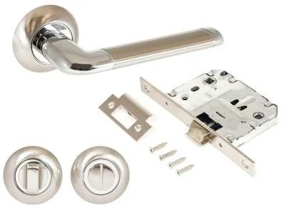 Комплект ручка и защелка матовый хром АРТ АЛЛЮР ПОЛО SN/CP+L7050S SN+BK-R1 SN; 11614721