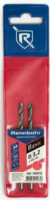 Сверло по металлу ЦХ 3,2x65мм 2шт/уп  HSS-R  Р6М5К5 RENNBOHR BASIC (460032); 11614239