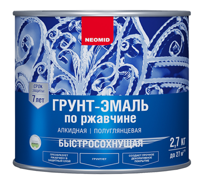 Грунт-эмаль 3в1 быстросохнущая RAL 9011 черная NEOMID 2,7кг 11606435