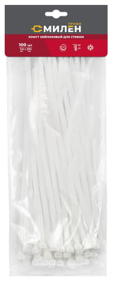 Хомуты нейлоновые для стяжки 3,6х250мм, белые 100 штук Милен 143528; 11615174