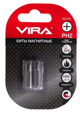 Биты магнитные PH2 x 25 мм 2шт для шуруповерта, сталь S2 VIRA 554120; УТ-00000204