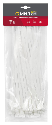 Хомуты нейлоновые для стяжки 3,6х200мм, белые 100 штук Милен 143527; 11615173