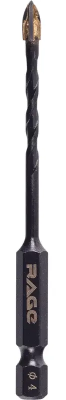 Сверло по стеклу и керамике 4 мм Quadro-X HEX копьевидное, спиральное RAGE 554080; УТ-00000374