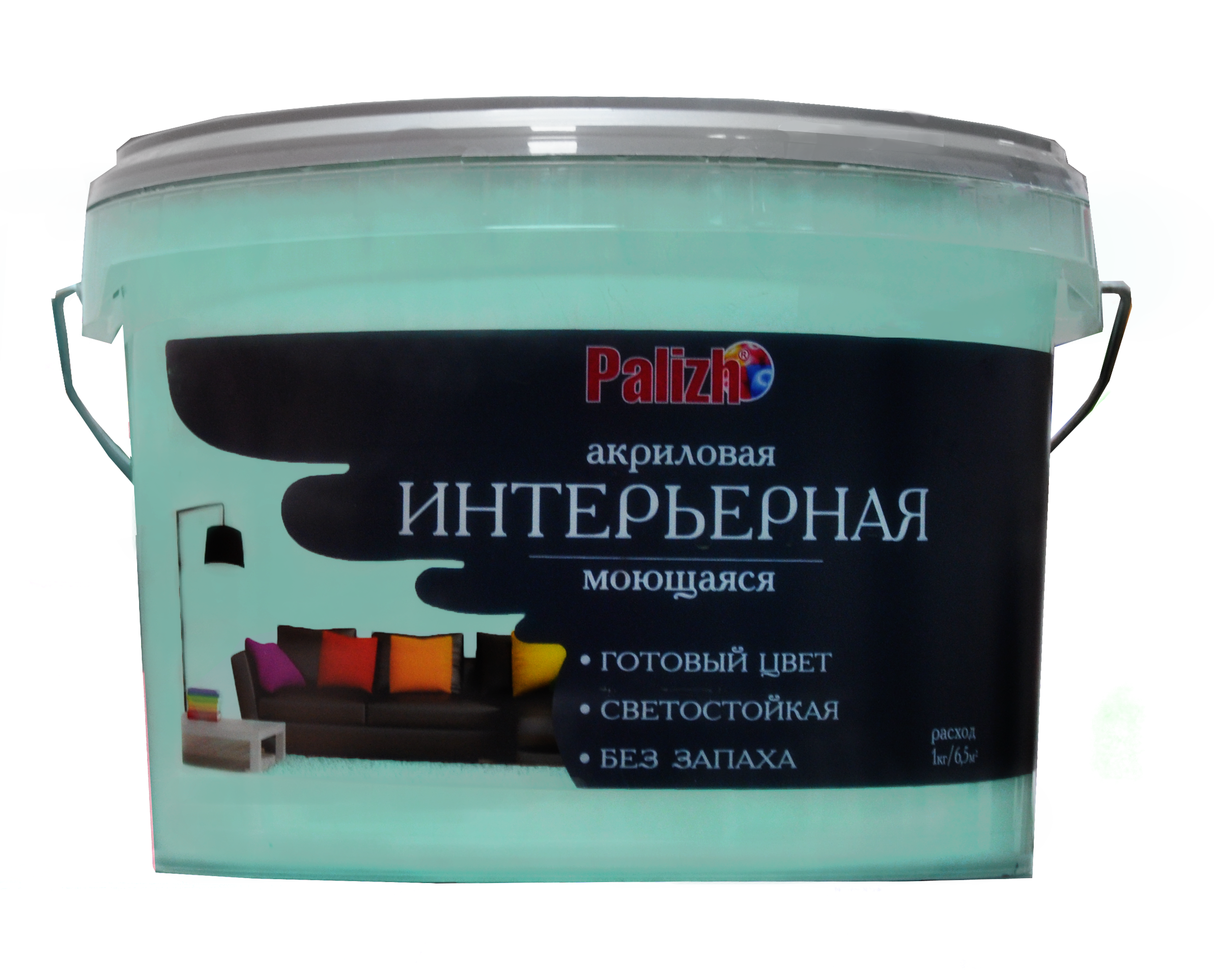 Краска PALIZH акриловая интерьерная моющаяся №307 мята,  3,7 кг; 11605598