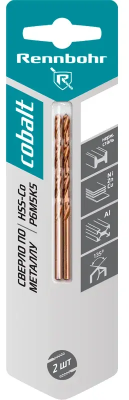 Сверло по металлу ЦХ 4,5х80мм, HSS-Со Р6М5К5, 2шт/уп RENNBOHR COBALT CARD (668045); 11614484