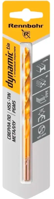 Сверло по металлу ЦХ 5,0х86мм, HSS-TIN Р6М5, 1шт/уп RENNBOHR DYNAMIC-TIN (667050); 11614920