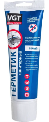 Герметик акриловый санитарный прозрачный 0,35кг туба без носика VGT 17338; 11608027