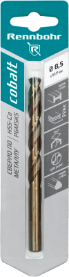 Сверло по металлу ЦХ 8,0х117мм, HSS-Со Р6М5К5, 1шт/уп RENNBOHR COBALT CARD (668085); 11614302