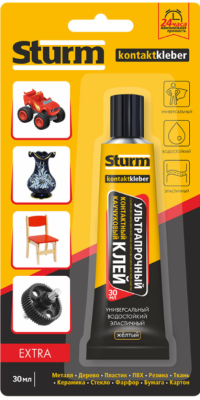 Клей контактный УЛЬТРАПРОЧНЫЙ желтый 30мл в блистере 12шт STURM 08-18-18; УТ-00000140